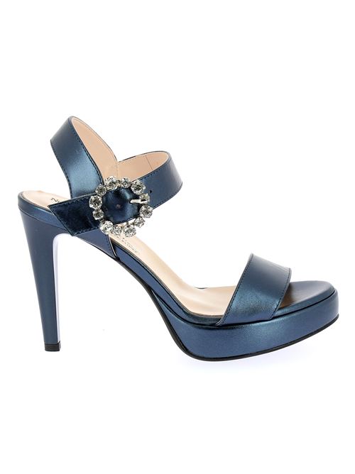 sandalo con tacco da donna in pelle laminata blu NERO GIARDINI | E410101DE201